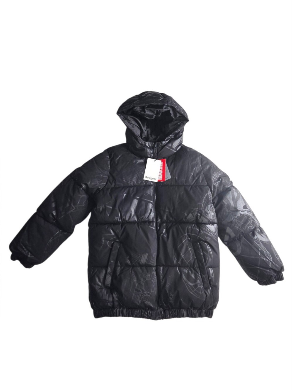 NWT Desigual Marvel Spider-Man Puffer Jacket Hooded Spider Print Boys 11/12